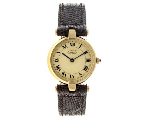 No Reserve - Cartier Must de Cartier Vendome 1806 - Ladies watch. Case: silver(925)/goldplated (18K.) - strap: leather - quar