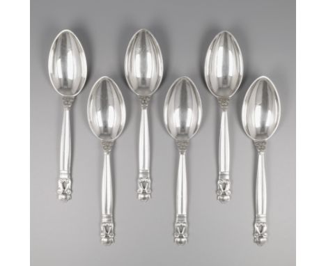 Georg Jensen dessert spoons (6), model Acorn, silver. Designed by Johan Rohde in 1915. Beautiful set of six dessert spoons in