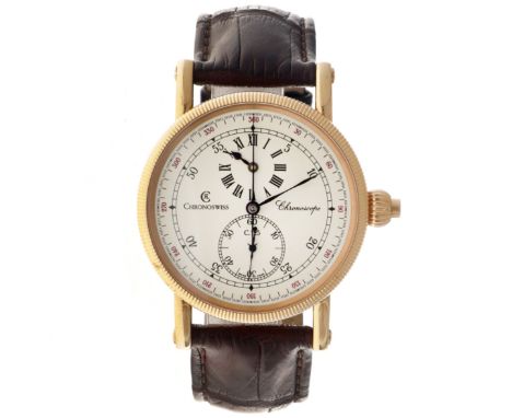 Chronoswiss Chronoscope CH1521R - Men's watch. Case: yellow gold (18K.) - strap: leather (18K. yellow gold clasp) - automatic