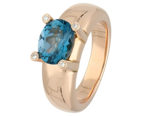 Source 14K rose gold Phlox ring set with topaz and diamond. Set with an oval cut topaz of approx. 10.11 x 8.03 mm and four br