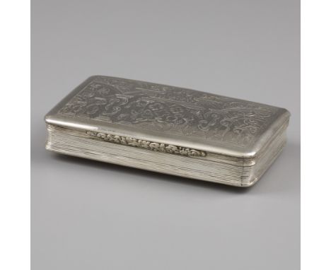 Tobacco box, Cornelis van Dam Kooijman, Schoonhoven 1856, silver. Very beautiful Biedermeier tobacco box with richly engraved