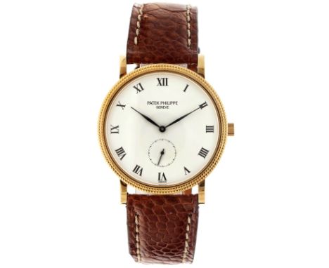 Patek Philippe Calatrava 'Porcelaine' 3919 - Men's watch - 1994.&nbsp;Case: yellow gold (18K.) - strap: leather (18K. yellow 