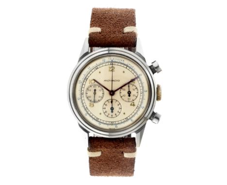 No Reserve - Movado Chronograph 19038 - Men's watch. Case: steel - strap: leather - manual winding - box - condition: good, m