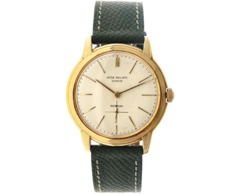 Patek Philippe Calatrava Gübelin dial 3433 - Men's watch - approx. 1960.Case: yellow gold (18K.) - strap: leather - automatic