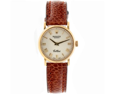 No Reserve - Rolex Cellini Lady 6110 - Ladies watch - approx. 2000. Case: yellow gold (18K.) - strap: leather - quartz - cond