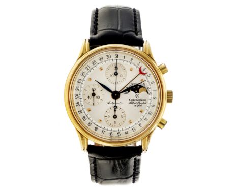 ChronoSwiss Lunar Chronograph Pointerdate 77990 - Men's watch. Case: goldplated - strap: leather - automatic - last service: 