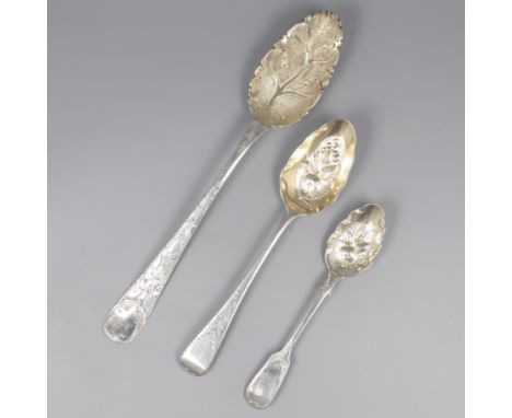Serving spoons (3), J. Tookey 1762 / Chawner &amp; Co. 1841 / J. Wilkie 1855, silver. A lot consisting of a large ladle from 