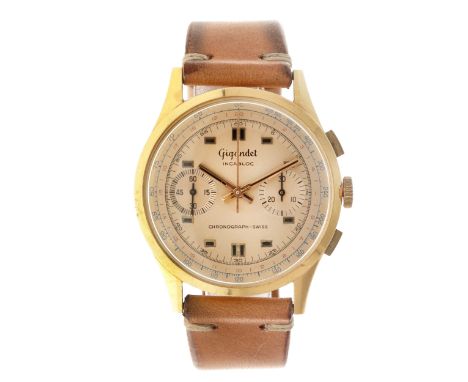 Gigadet Chronograph (18K.) - Men's watch. Case: yellow gold (18K.) - strap: leather - manual winding - condition: good, movem