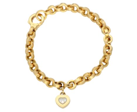 Chopard 18K yellow gold Happy Diamond link bracelet with heart charm. Set with a Happy Heart charm with brilliant cut diamond
