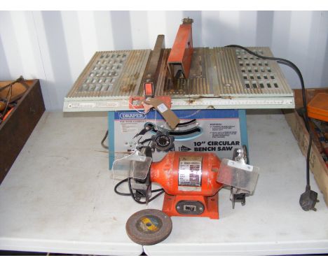 A Draper 10 inch circular bench saw with 5 inch bench grinder 