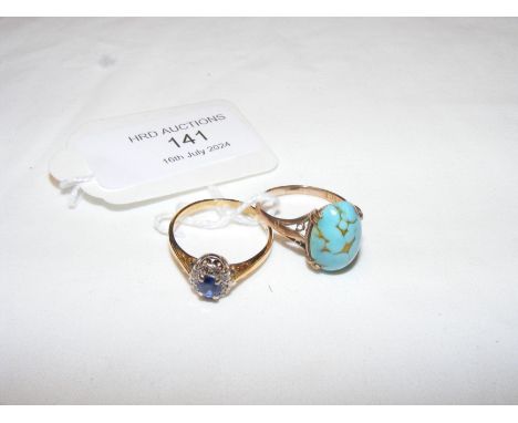 An 18ct gold sapphire ring, together with a 9ct gold turquoise ring 