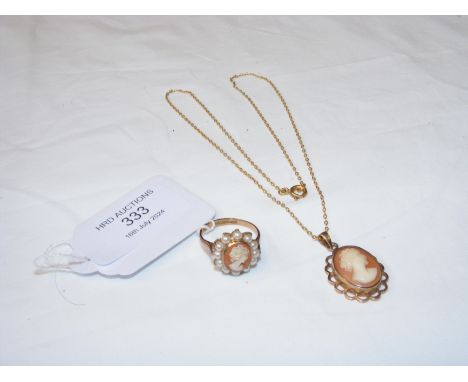 A cameo ring together with cameo pendant on chain