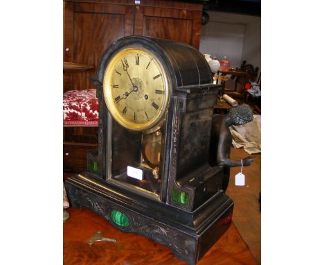 A Victorian slate and marble mantel clock by William Jaffrey of Glasgow - 40cms high