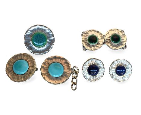 The Guild Button Norman &amp; Ernest Spittle Arts and Crafts Enamel Buttons comprising two pairs of buckles with turquoise an
