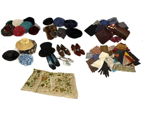 Early 20th Century and Later Costume Accessories comprising a black Henry Heath opera hat, three pairs of ladies shoes includ