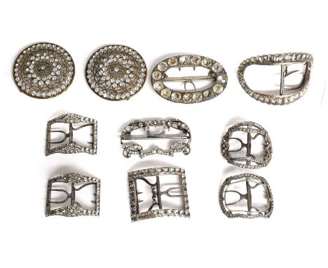Georgian and Later Paste Set Buckles comprising a pair of buckles of rectangular shape set with paste set flower heads 6cm by