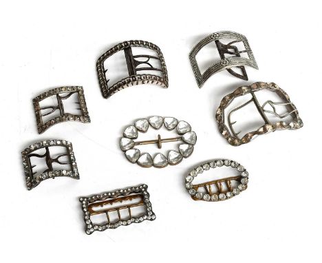 Georgian and Later Buckles, comprising a silver example of rectangular shape with floral decoration, marks rubbed, 8cm by 4.5