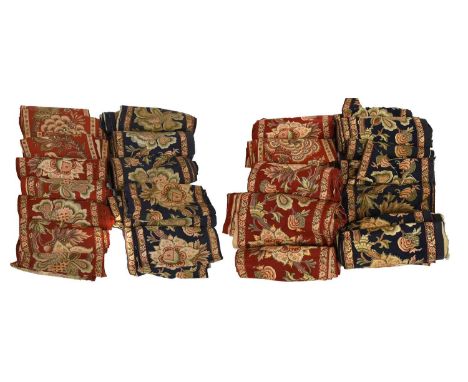 Late 19th Century French Red and Blue Indienne Pelmet Lengths of floral design, including approximately 40m of the red cut in