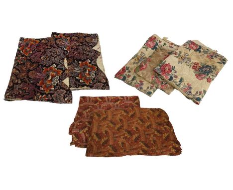 19th Century French Printed Cotton Textiles comprising a pair of blinds printed with exotic flower heads, in red, purple and 