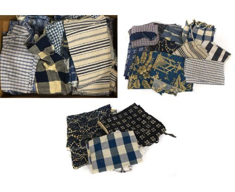 19th Century and Later French Indigo and Purple Textiles, comprising cotton and linen remnants in striped, checks and floral 