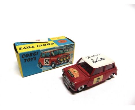 A CORGI NO.321, MONTE-CARLO B.M.C. MINI-COOPER 'S'  red with a white roof, racing number '2', printed autographs to roof, ver