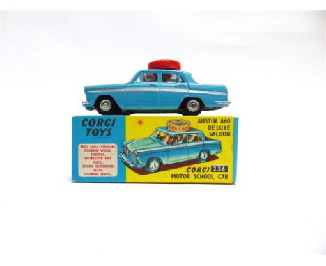 A CORGI NO.236, AUSTIN A60 DE LUXE SALOON MOTOR SCHOOL CAR  pale blue with silver side flashes, right-hand drive, near mint (