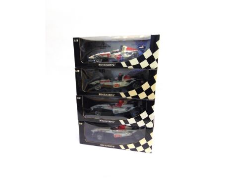 FOUR 1/18 SCALE B.A.R. / HONDA FORMULA 1 RACING CARS  comprising a Minichamps B.A.R. Honda 005 (J. Button); Minichamps B.A.R.