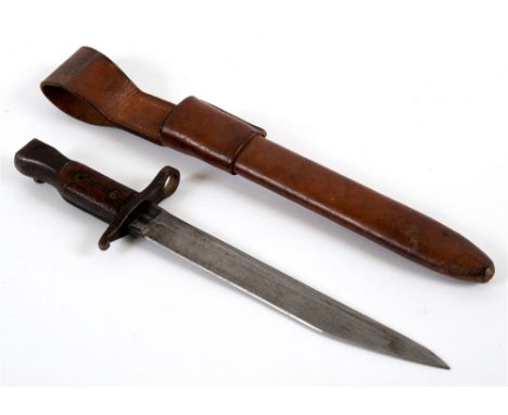 A CANADIAN MODEL 1910 MARK II ROSS RIFLE KNIFE BAYONET  with a 25.5cm blade and wooden grip, the steel pommel stamped 'Ross R