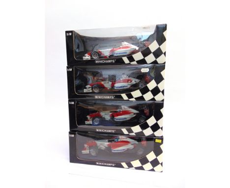 FOUR 1/18 SCALE TOYOTA FORMULA 1 RACING CARS  comprising a Minichamps Panasonic Toyota Racing  TF102 Showcar, 2002 (M. Salo);