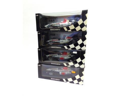 FOUR 1/18 SCALE B.A.R. FORMULA 1 RACING CARS  comprising a Minichamps B.A.R. Honda Showcar 2003 (J. Button); Minichamps B.A.R