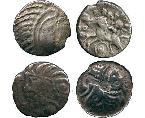 ANCIENT COINS, ANCIENT BRITISH, Celtic Silver and Base Metal, Belgae, Silver Unit, 1.07g, c.65-40 BC, head right, rev horse l