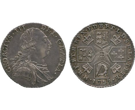 BRITISH COINS, George III, Silver Shilling, 1787 no stop over head, laureate and draped bust right, no stop in legend above p