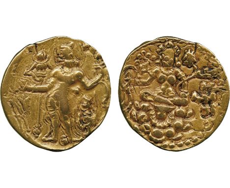 WORLD COINS, India, Gupta, Chandragupta II, Gold Dinar, archer type, CHANDRA below arm of king standing left, holding bow and