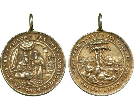 COMMEMORATIVE MEDALS, WORLD MEDALS, Germany, Bohemia, Gilt-silver Medal, 1550, by Nickel Milicz, King Croesus (of Lydia), sta