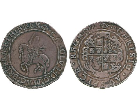 BRITISH COINS, Charles I, Silver Crown, Tower Mint under Parliament, type 4, King on horseback left holding upright sword wit
