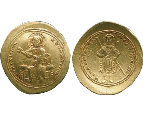 ANCIENT COINS, BYZANTINE COINS, Isaac I (AD 1057-1059), Gold Histamenon Nomisma, Christ enthroned facing, raising hand in ben