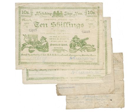 BANKNOTES, South Africa, Siege of Mefeking, during The Second Anglo Boer War (1899-1902), uniface 10-Shillings (2), March 190