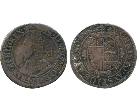 BRITISH COINS, Charles I, Silver Shilling, York mint (1643-1644), type 5, crowned bust left, crown intrudes inner beaded circ