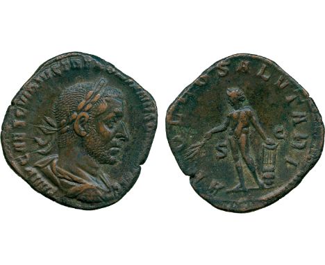 ANCIENT COINS, ROMAN COINS, Trebonianus Gallus (AD 251-253), Æ Sestertius, IMP CAES C VIBIVS TREBONIANVS G[ALLVS] AVG, laurea