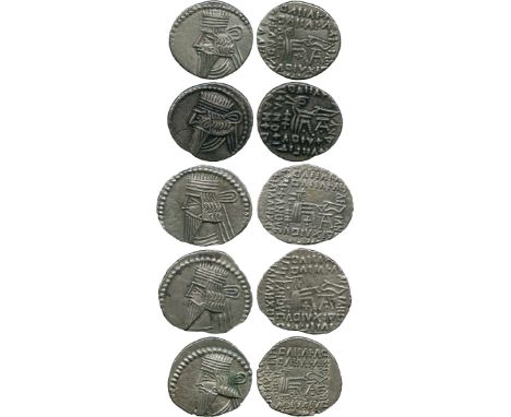 ANCIENT COINS, THE DAVID SELLWOOD COLLECTION OF PARTHIAN COINS (PART FOUR), Pacorus I (AD 78-120), Silver Drachms (5), minted