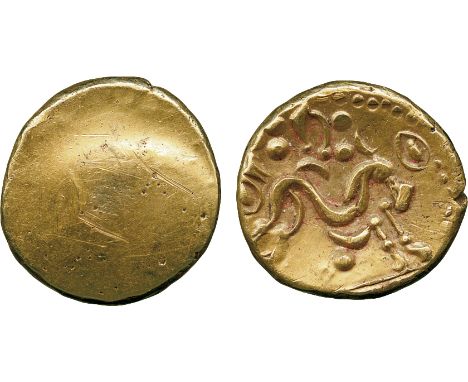 ANCIENT COINS, ANCIENT BRITISH, Celtic Gold, Gallo-Belgic import E, Ambiani, uniface Gold Stater, 6.31g, c.60-55 BC, blank ob
