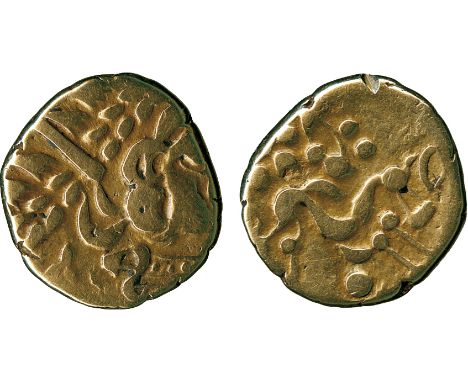 ANCIENT COINS, ANCIENT BRITISH, Celtic Gold, Gallo-Belgic import C, Ambiani, Gold Stater, 6.38g, c.100-50 BC, broad flan, dev