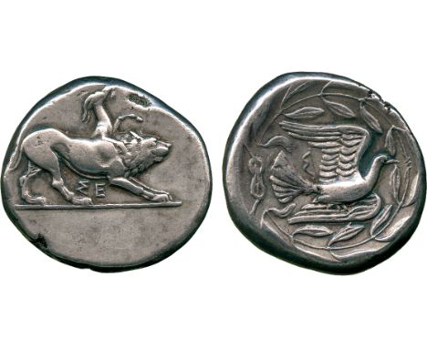 ANCIENT COINS, GREEK COINS, Peloponnese, Sikyon (c.431-400 BC), Silver Stater, Chimaera moving to right on groundline, ΣE bel