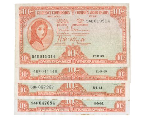 BANKNOTES, Ireland, Currency Commission Irish Free State, 10-Shillings (4), 17 August 1939, serial no.54E 019214, 11 Septembe