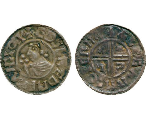 BRITISH COINS, Aethelred II, Silver Penny, CRVX type (991-997), Wareham mint, moneyer Alfgar, draped bust left with sceptre w