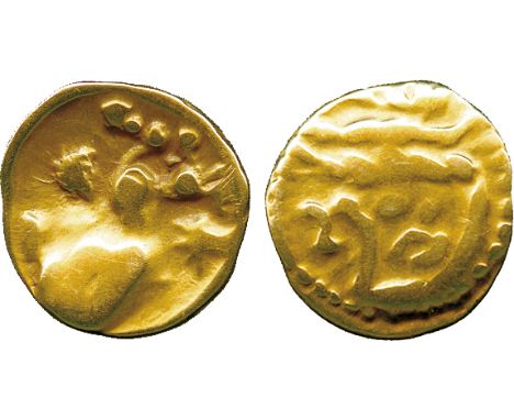 ANCIENT COINS, CONTINENTAL CELTIC COINS, Belgic Gaul, Veliocasses region (c. 1st Century BC), Gold ¼-Stater, stylized head of