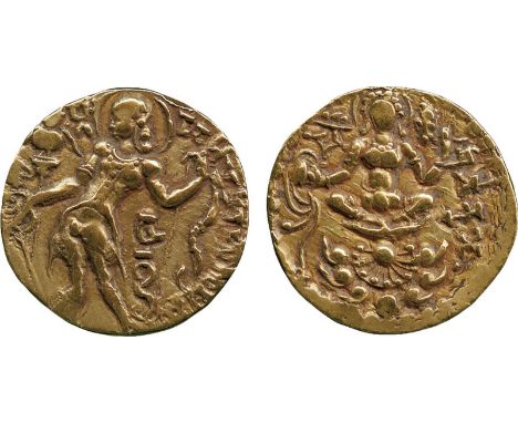 WORLD COINS, India, Gupta, Gold Dinar, archer type, types of Chandragupta II (380-414), but with retrograde initial consonant