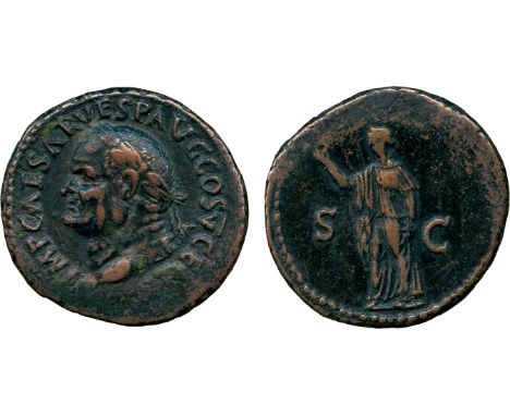 ANCIENT COINS, ROMAN COINS, Vespasian (AD 69), Æ As, struck AD 74, IMP CAESAR VESP AVG COS V CE[NS], laureate head facing lef