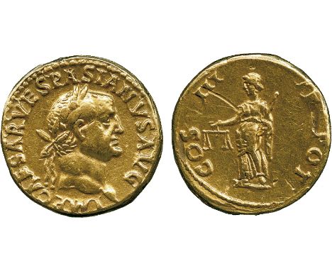 ANCIENT COINS, ROMAN COINS, Vespasian (AD 69-79), Gold Aureus, mint of Lugdunum, struck AD 71, IMP CAESAR VESPASIANVS AVG, la