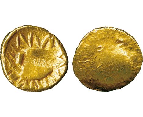 ANCIENT COINS, CONTINENTAL CELTIC COINS, Bohemia, The Boii (2nd Century BC), Gold ⅓-Stater, shell type, plain bulge, rev two 